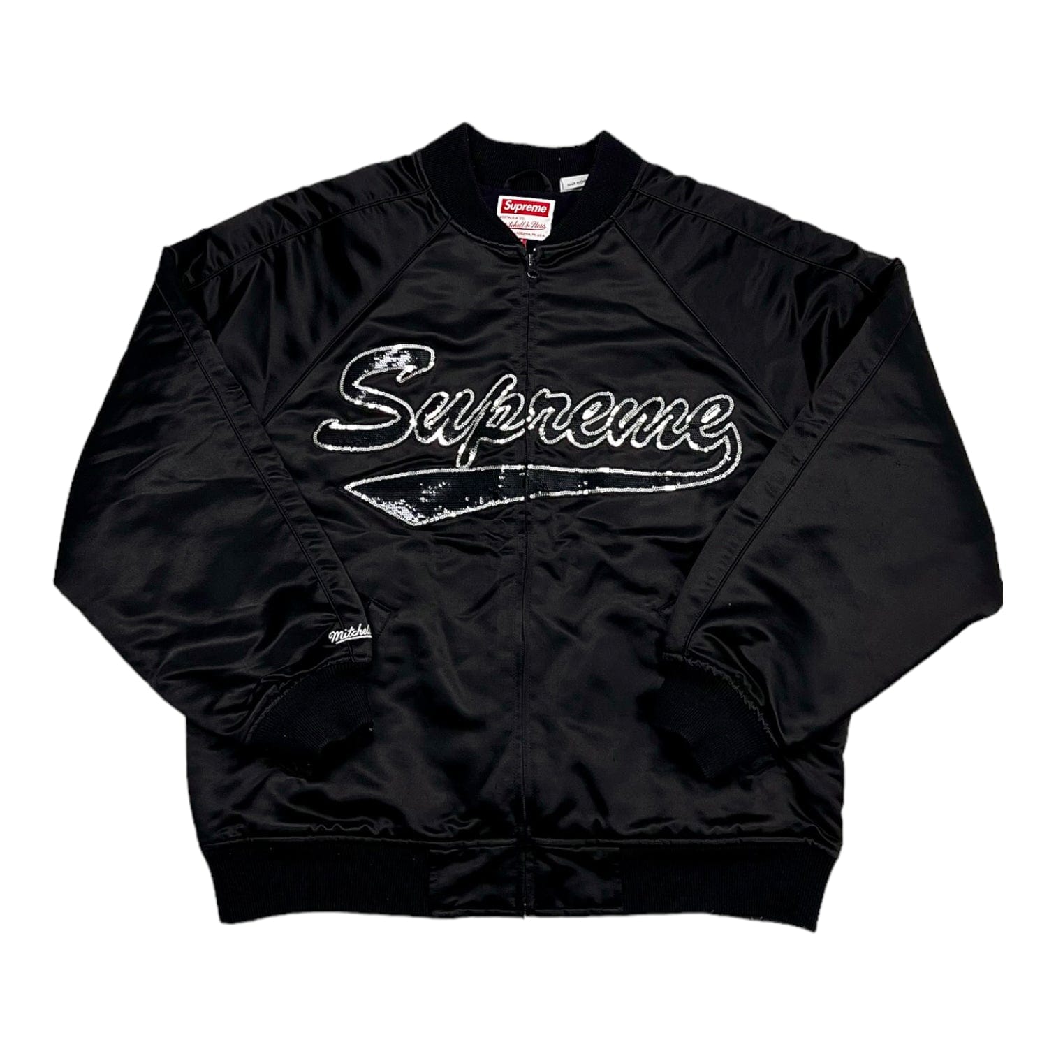 Supreme Mitchell & Ness Sequin Logo Varsity Jacket Black Pre-Owned