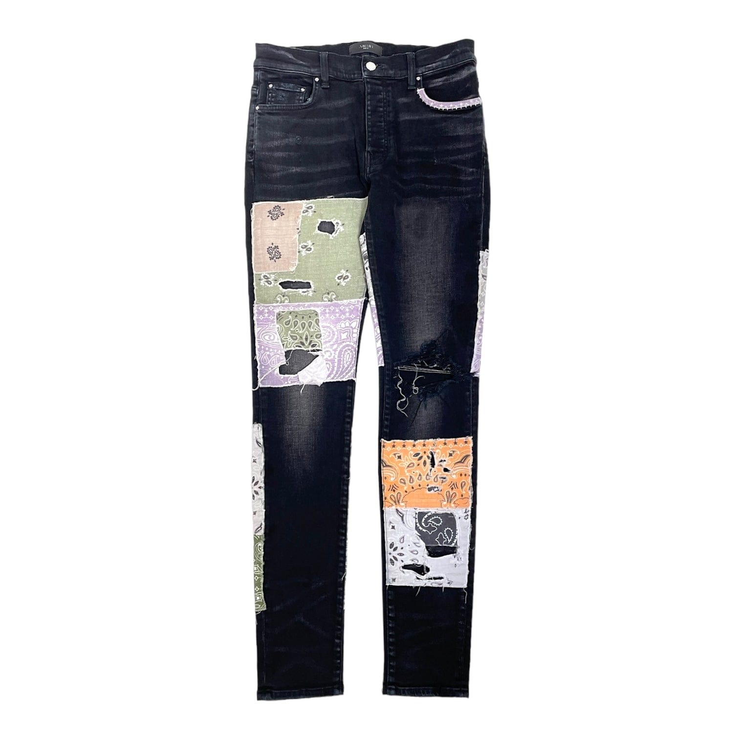 Amiri Bandana Art Patch Jeans Aged Black PreOwned