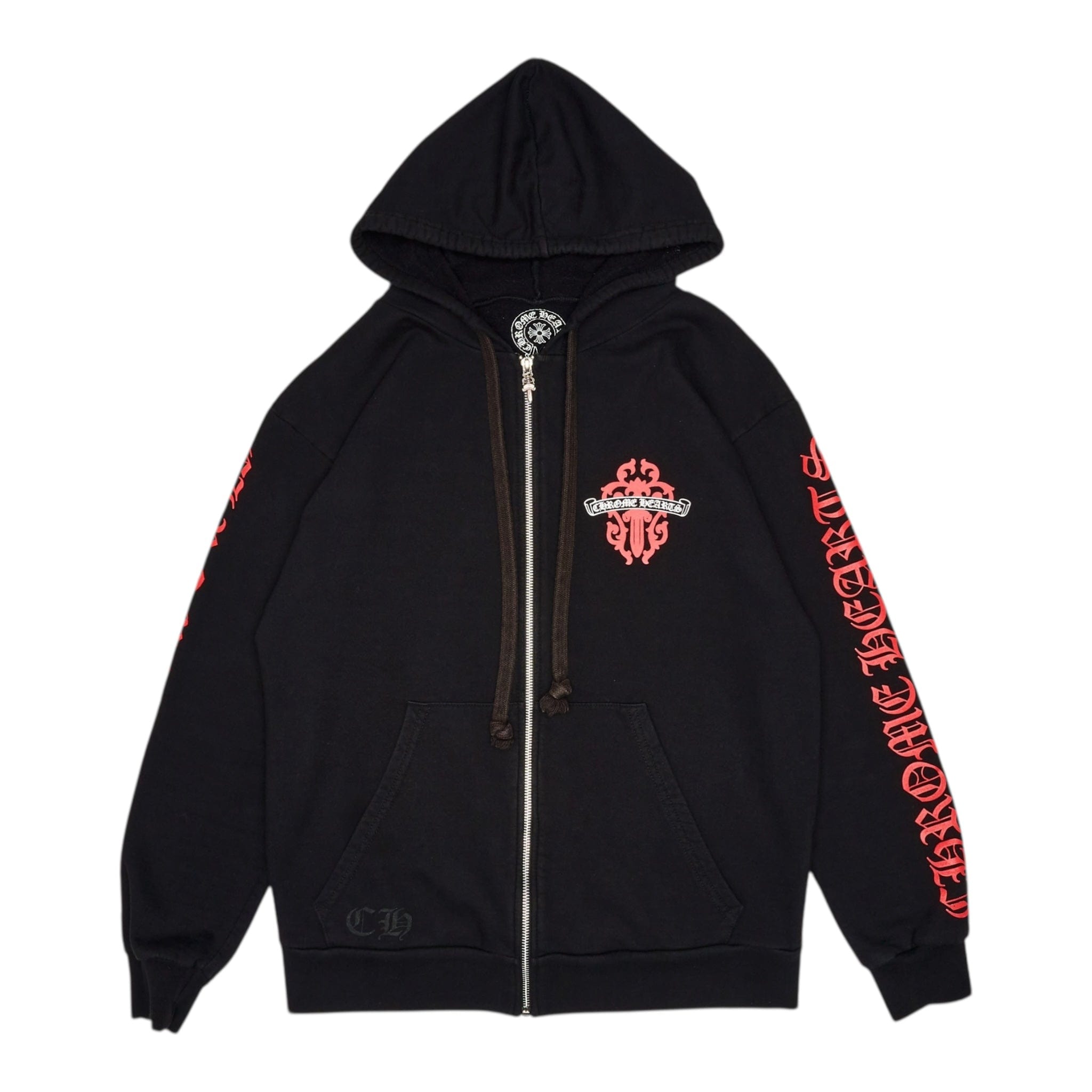 トップス Chrome Hearts Logo Dagger Zip Hoodie XS Chrome Hearts Dagger Logo Zip-Up Hooded Sweatshirt Black Red