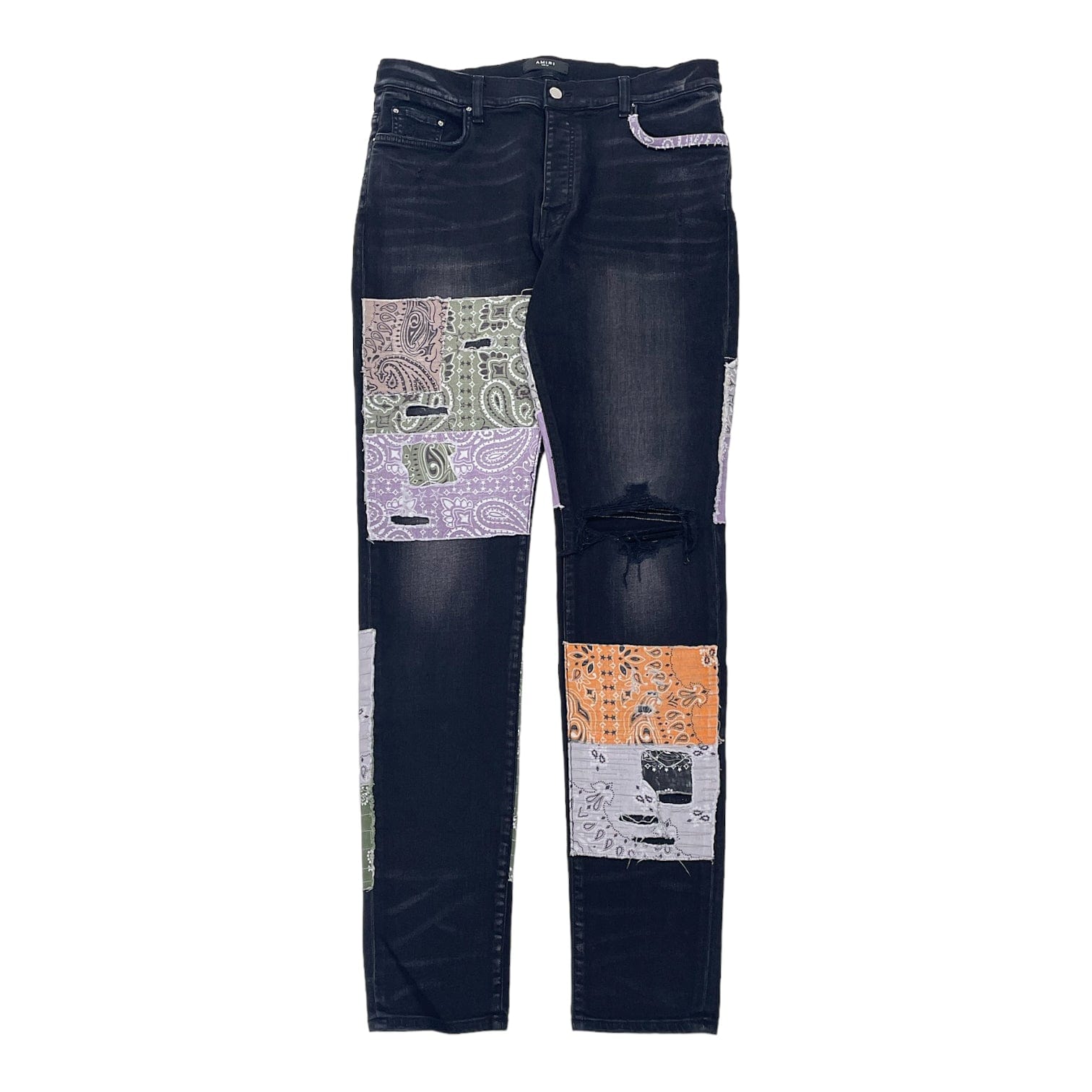 Amiri Bandana Art Patch Jeans Aged Black PreOwned
