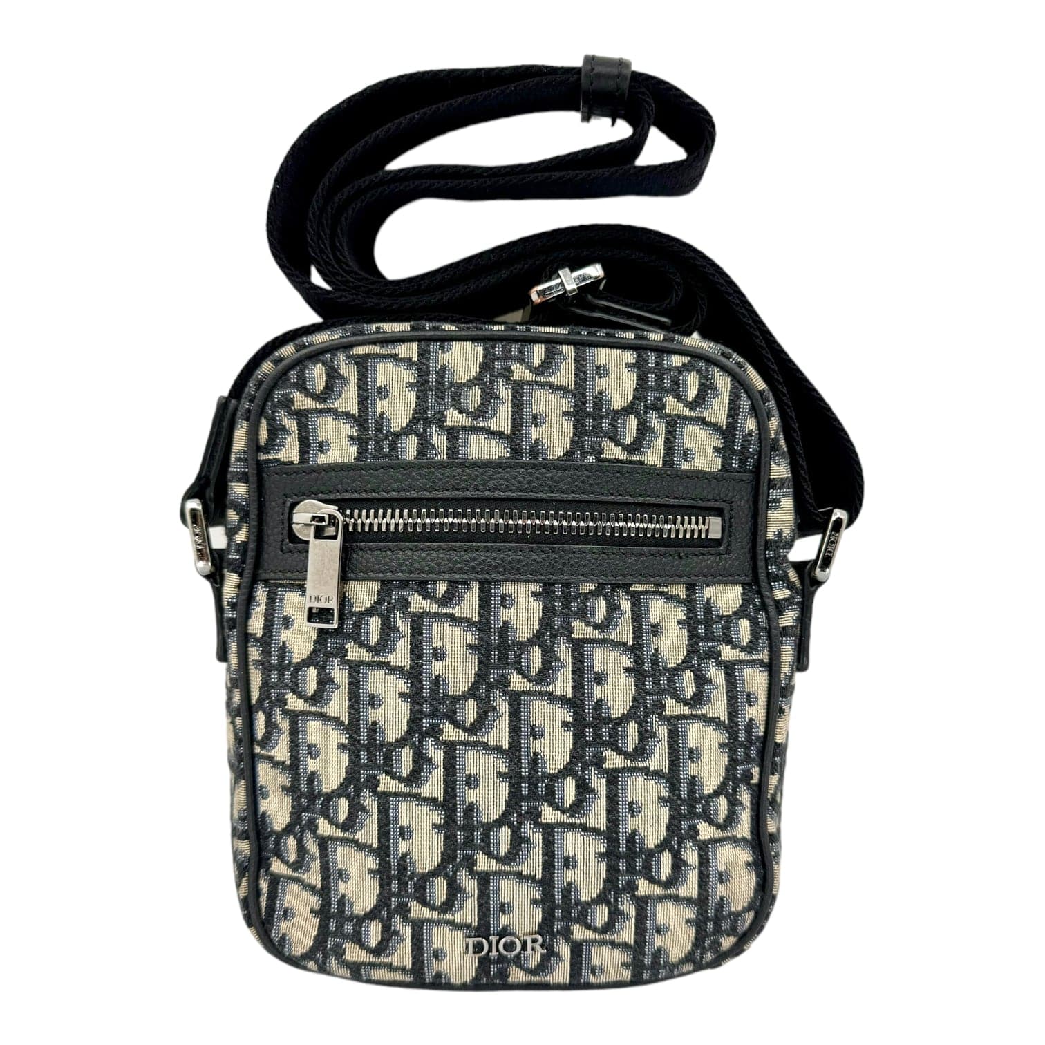 Dior Messenger Pouch Oblique Jacquard Beige Black PreOwned