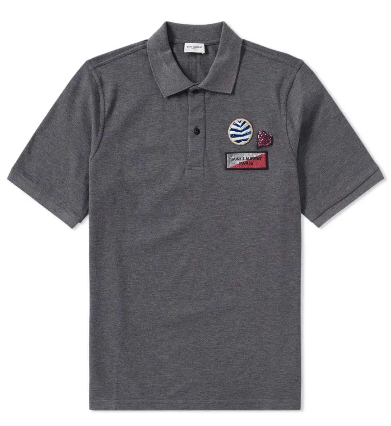 Saint Laurent Multi Patch Polo Tee Shirt Grey – Origins NYC