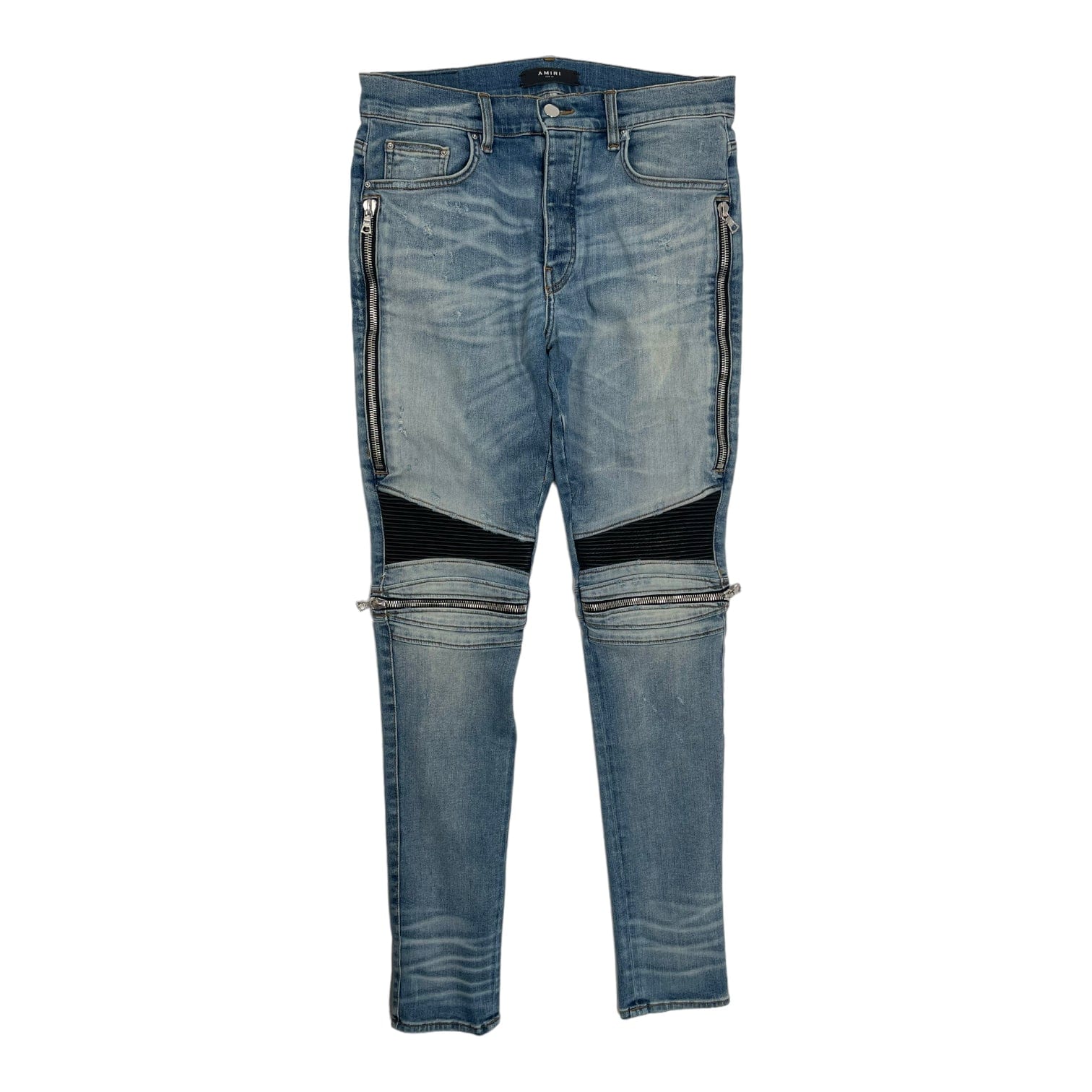 Amiri MX2 Leather Patch Jeans Clay Indigo Pre-Owned – Origins NYC