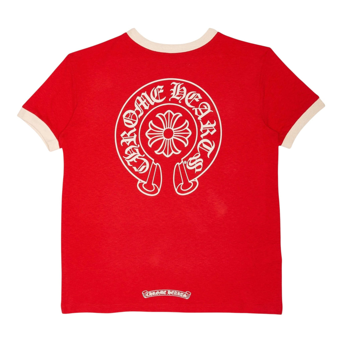 Chrome Hearts Ringer Horseshoe Scroll Logo Short Sleeve Tee Shirt Red