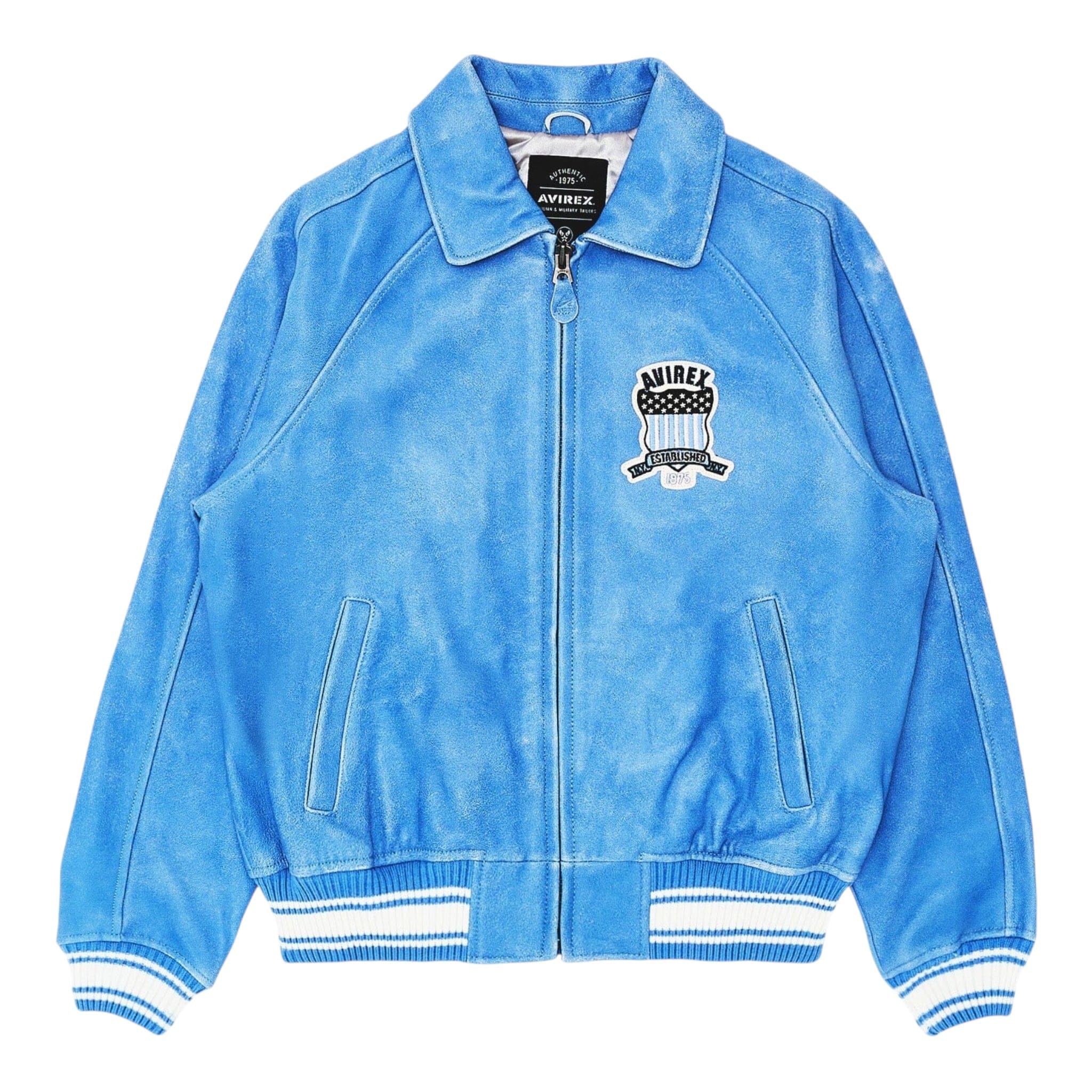 Avirex Icon Logo Leather Jacket Denim Blue Multi