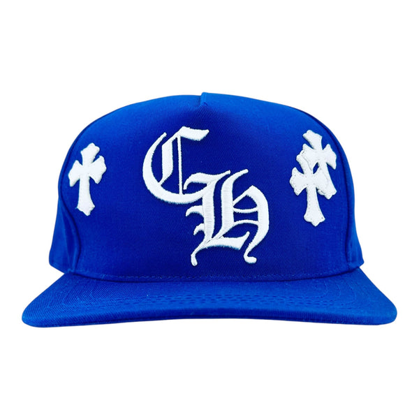 Chrome Hearts Leather Cross Patch Embroidered CH Logo Baseball Hat Blu