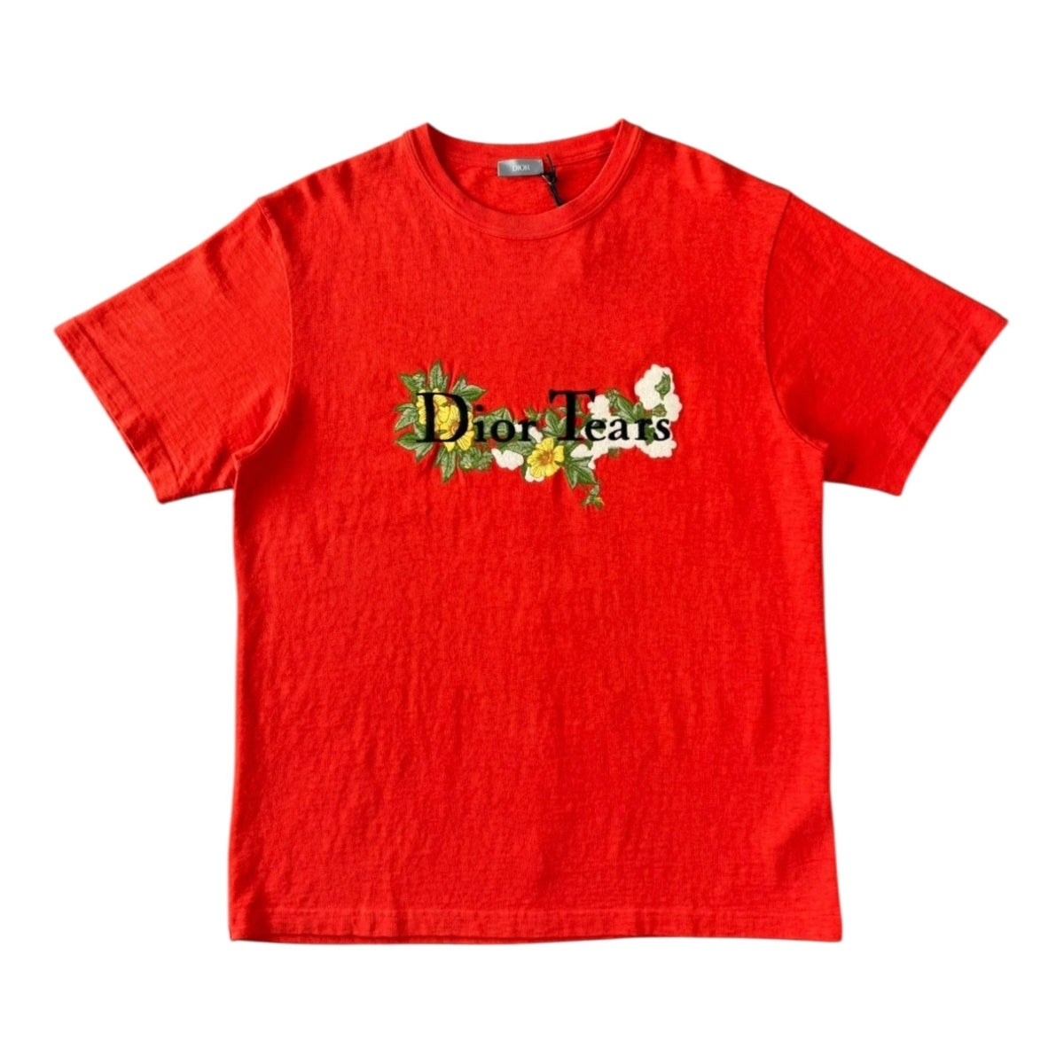 Dior x Denim Tears Floral Logo Short Sleeve Tee Shirt Red Multi