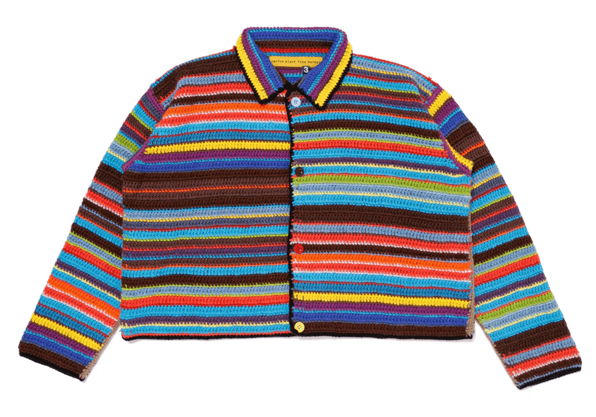 Cactus Plant Flea Market Crochet Knit Cardigan Blue
