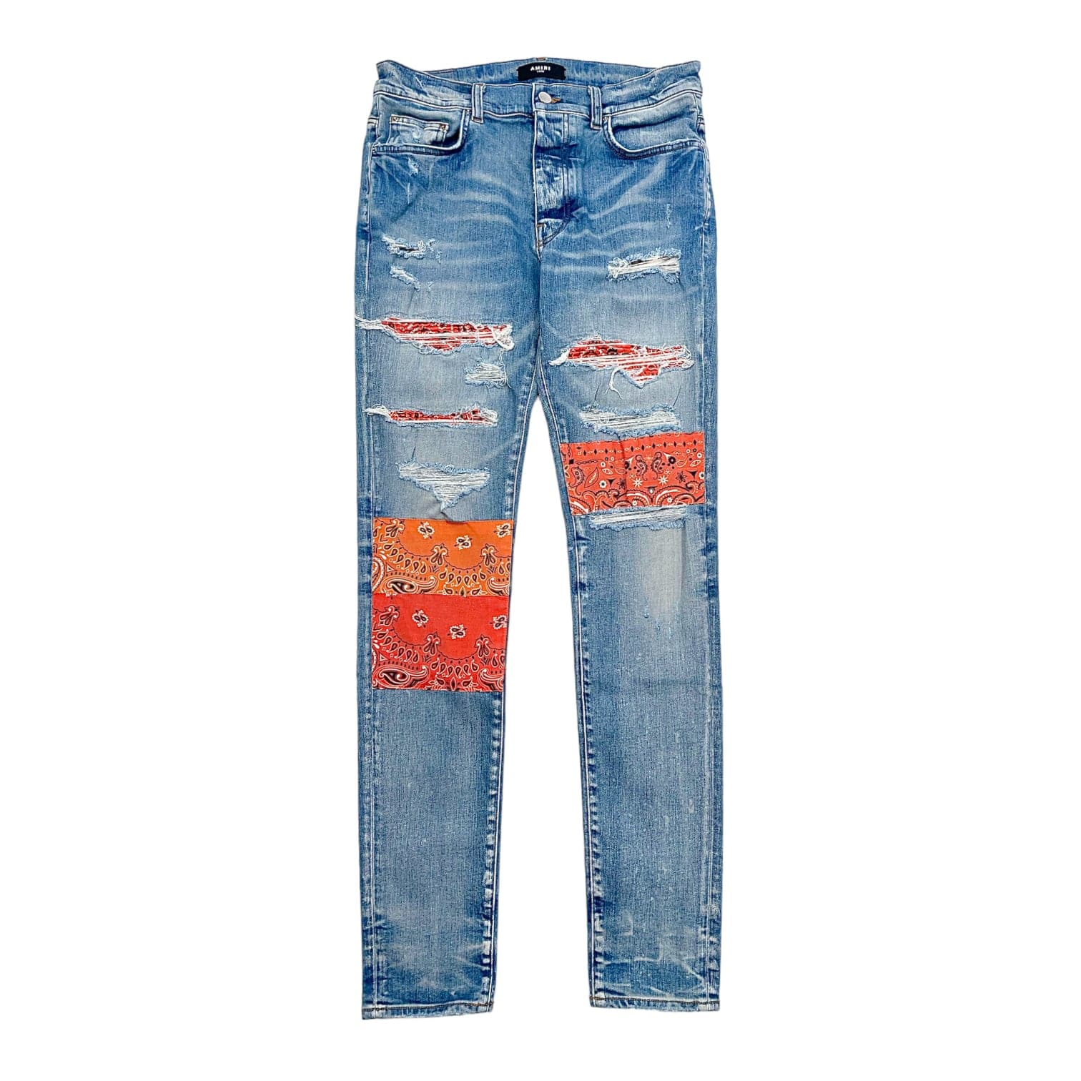 Amiri Vintage Orange Bandana Art Patch Jeans Clay Indigo Pre-Owned ...