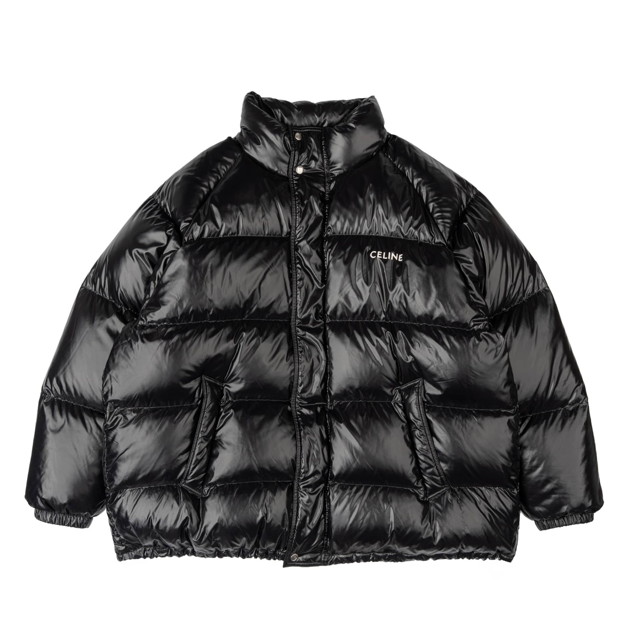 Celine Logo Nylon Down Jacket Black White Pre-Owned