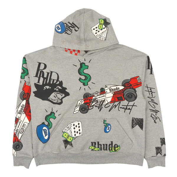 Rhude Doodle Logo Hooded Sweatshirt Grey Multi Pre-Owned
