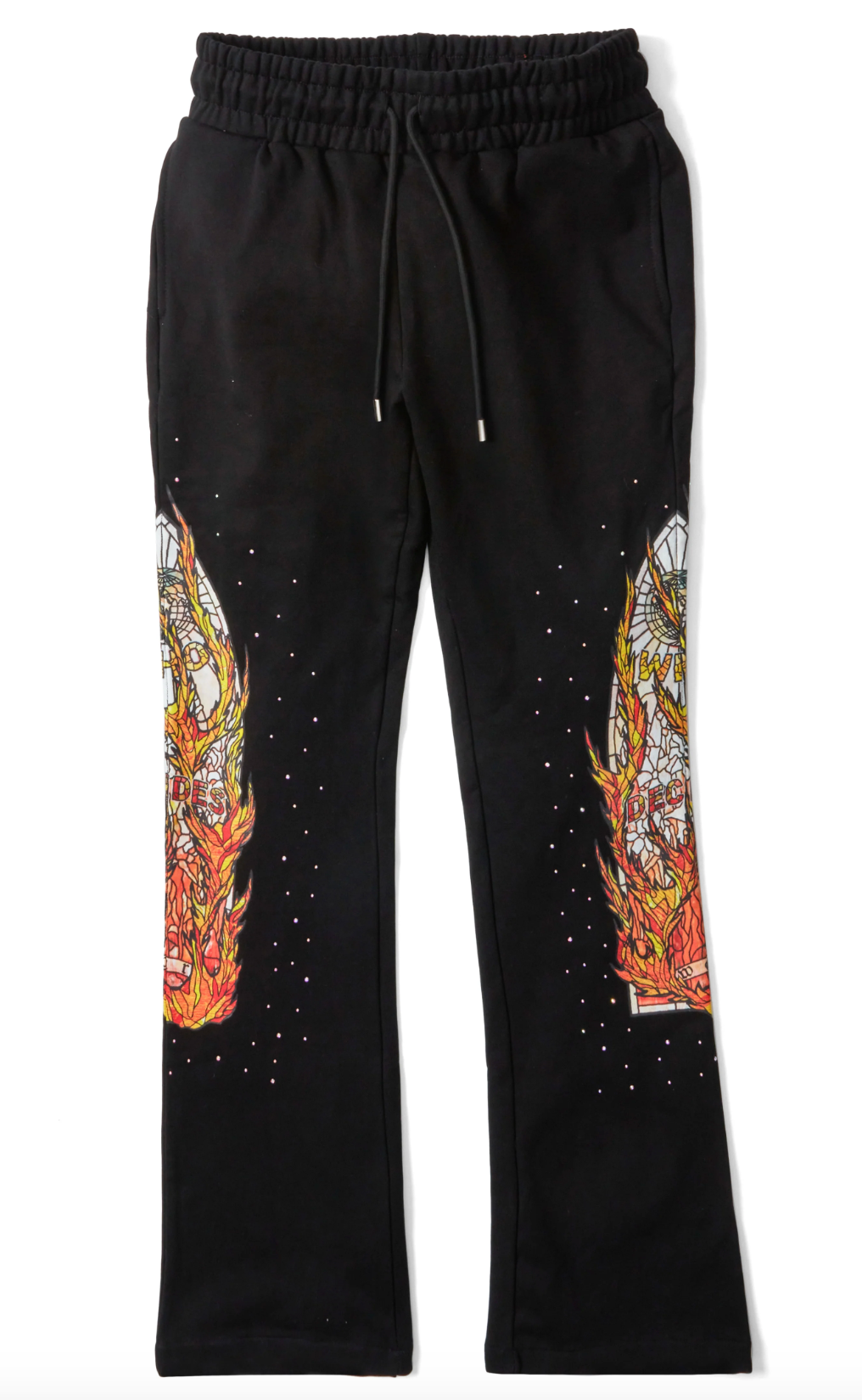 Who Decides War by MRDR BRVDO Flame Glass Sweatpants Black