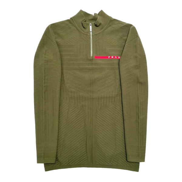 Prada Techno Knit Sports Quarter Zip Sweater Olive