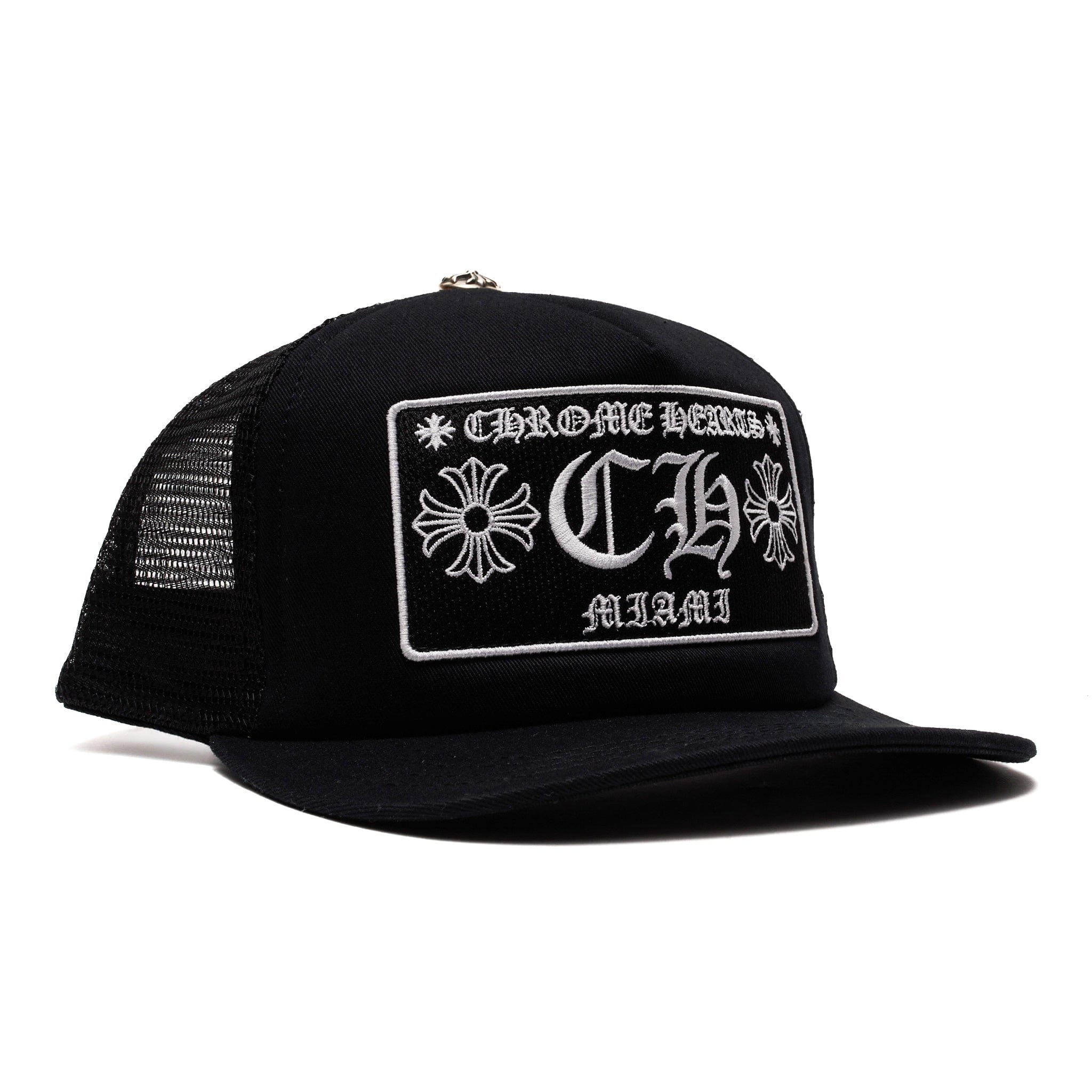 Chrome Hearts Miami Exclusive CH Patch Trucker Hat Black White