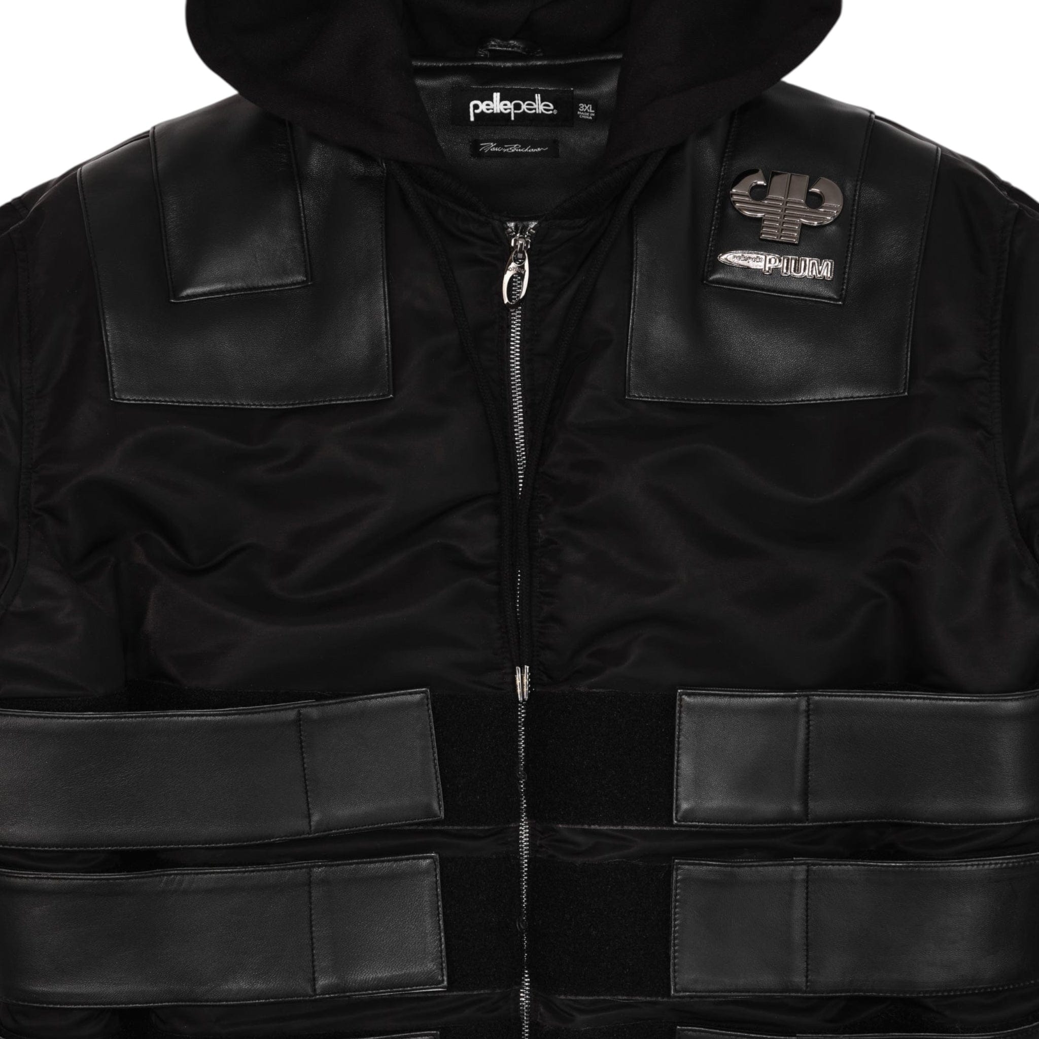 Pelle Pelle x Opium K9 Dogbiter Hooded Leather Bomber Jacket Black Sil