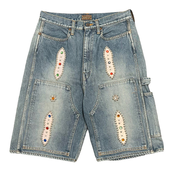 パンツ kapital born shorts 30 Kapital Double Knee Studded Jean Shorts Indigo