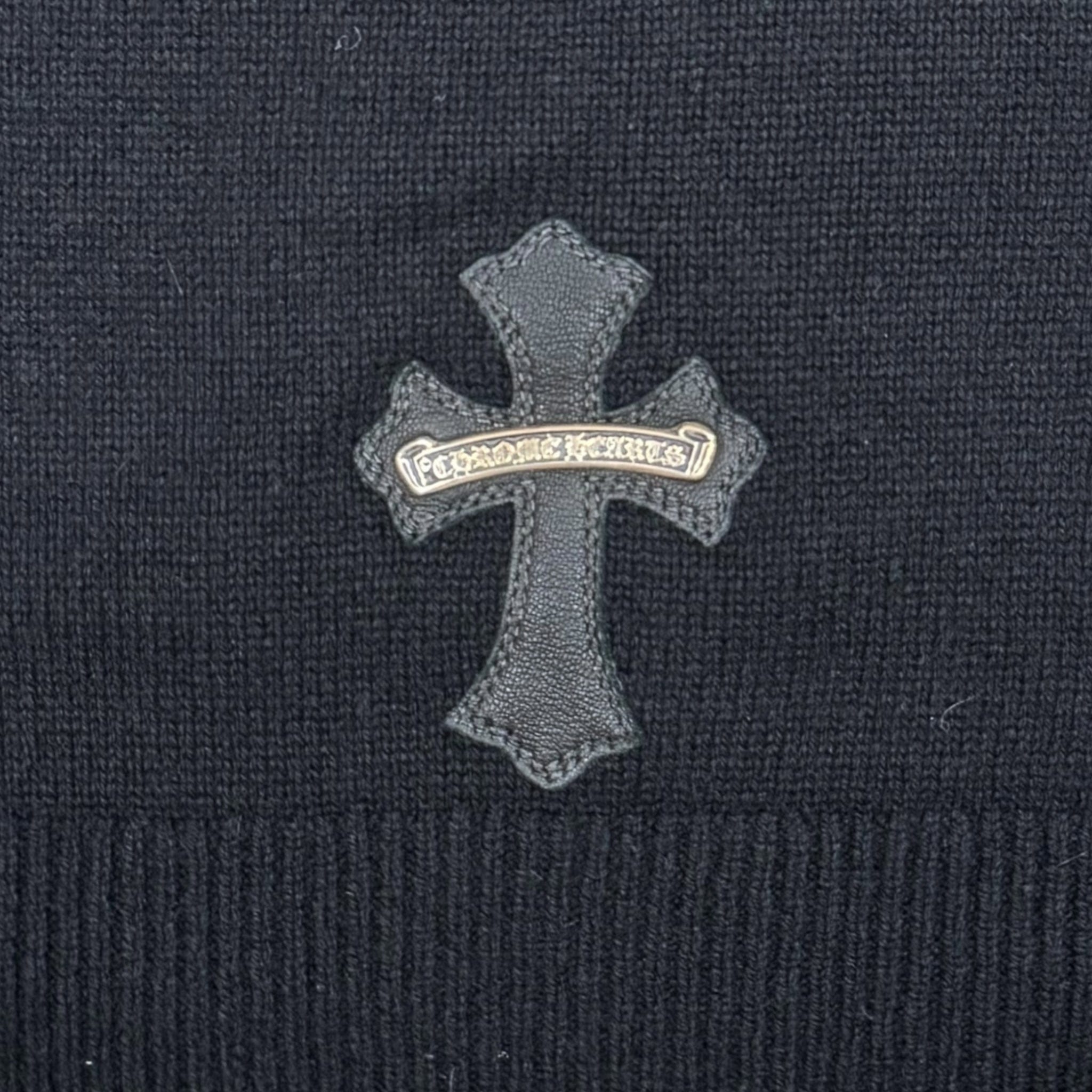 Chrome Hearts Leather Cross Patch Cashmere Hooded Sweatshirt Black