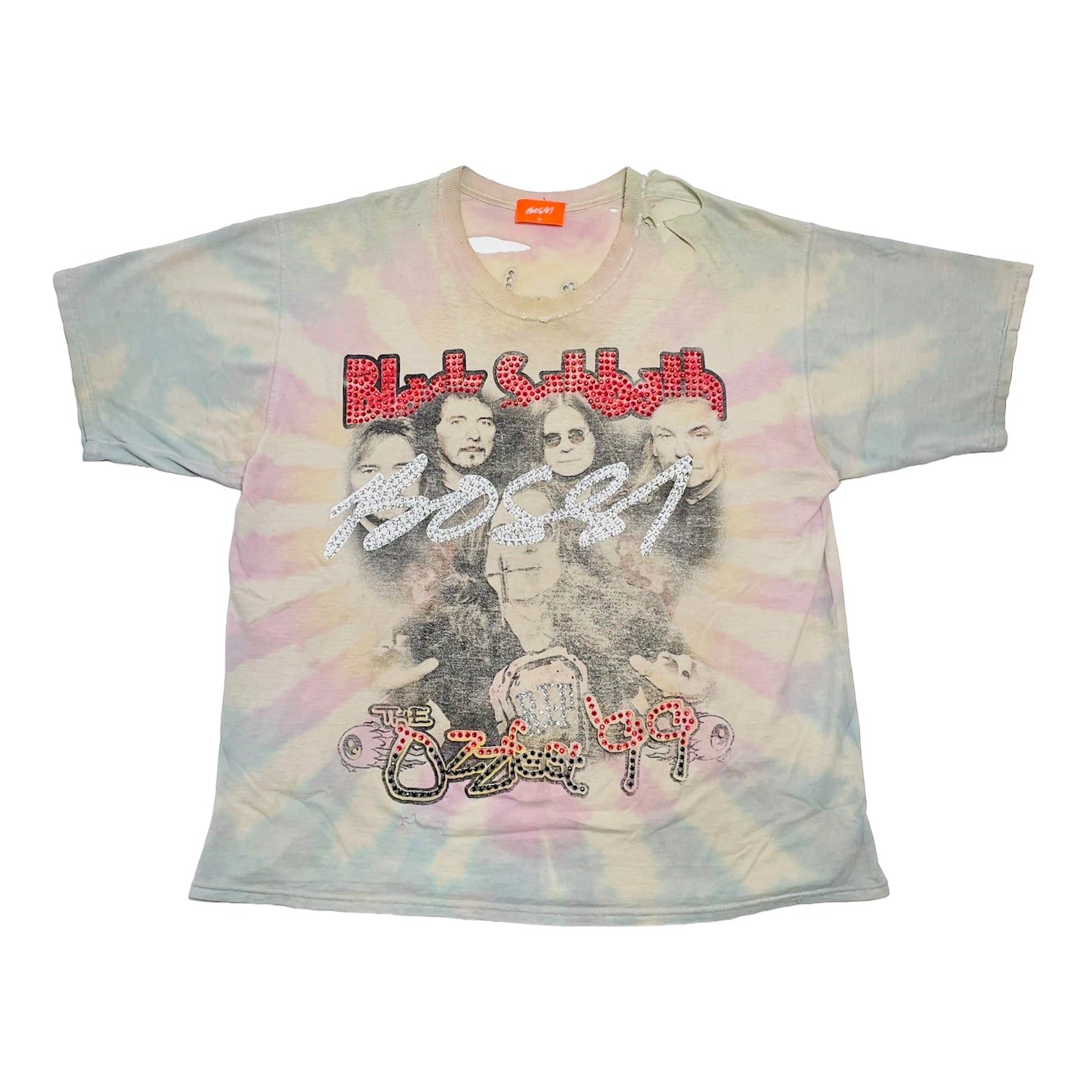 Bossi Rhinestone Black Sabbath Vintage Short Sleeve Tee Shirt White