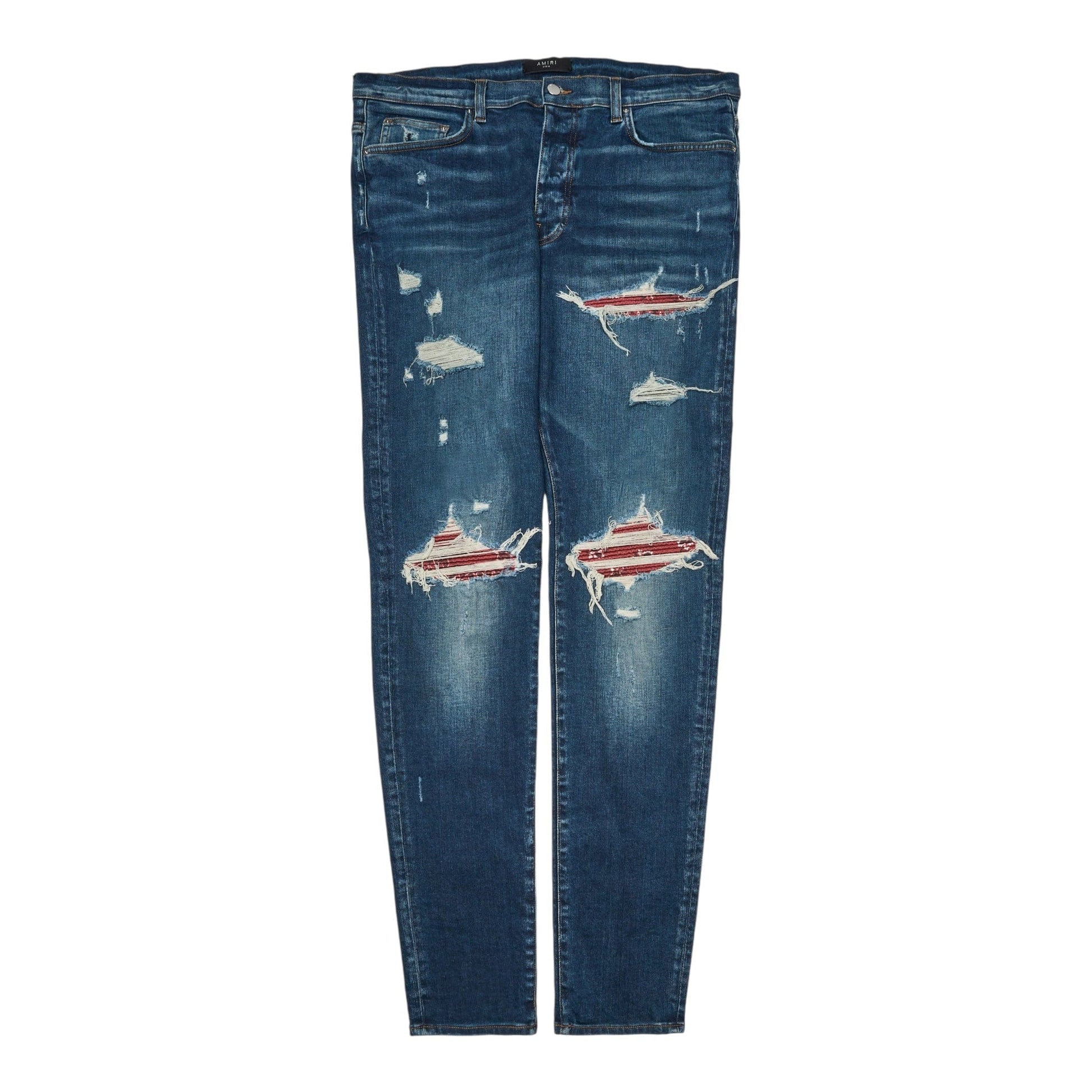 Amiri MX1 Red Bandana Patch Jeans Deep Classic Indigo Pre-Owned