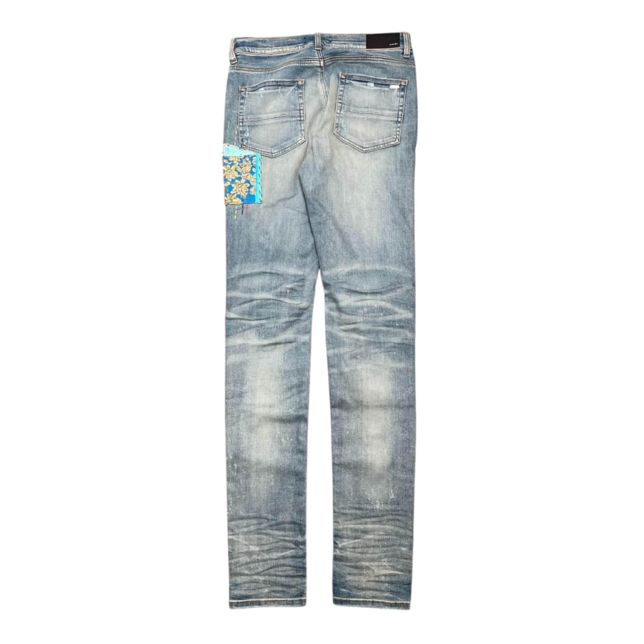 Amiri Quilted Art Patch Jeans Clay Indigo Multi Pre-Owned