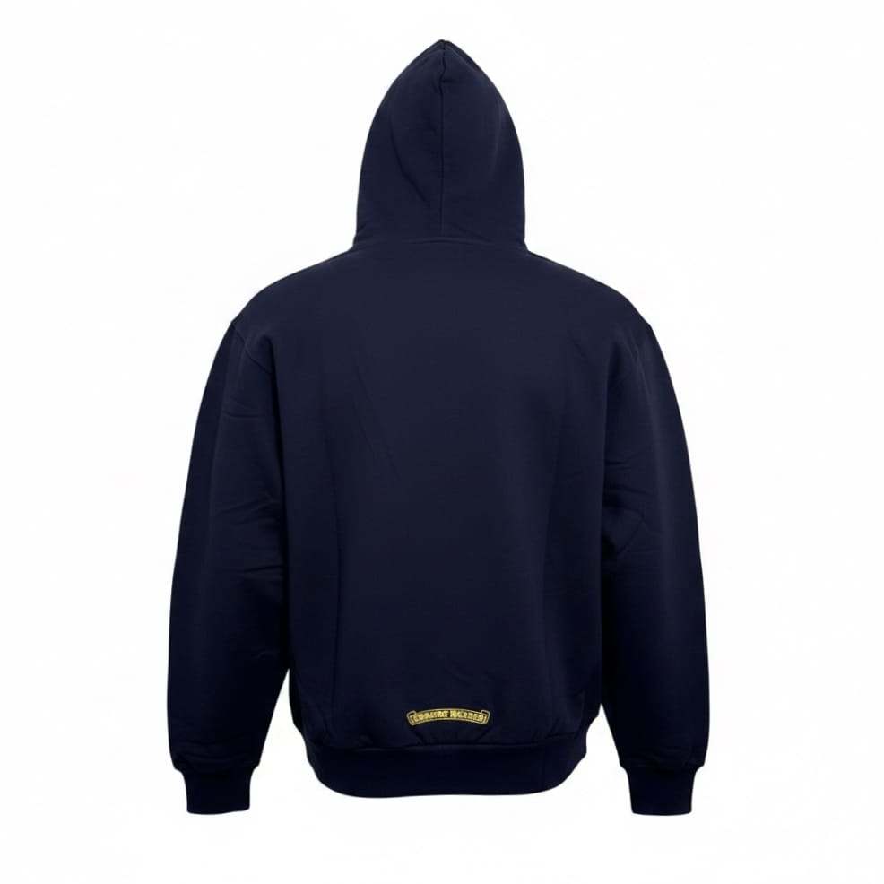 Chrome Hearts Vertical Logo Hooded Sweatshirt Navy Blue Yellow