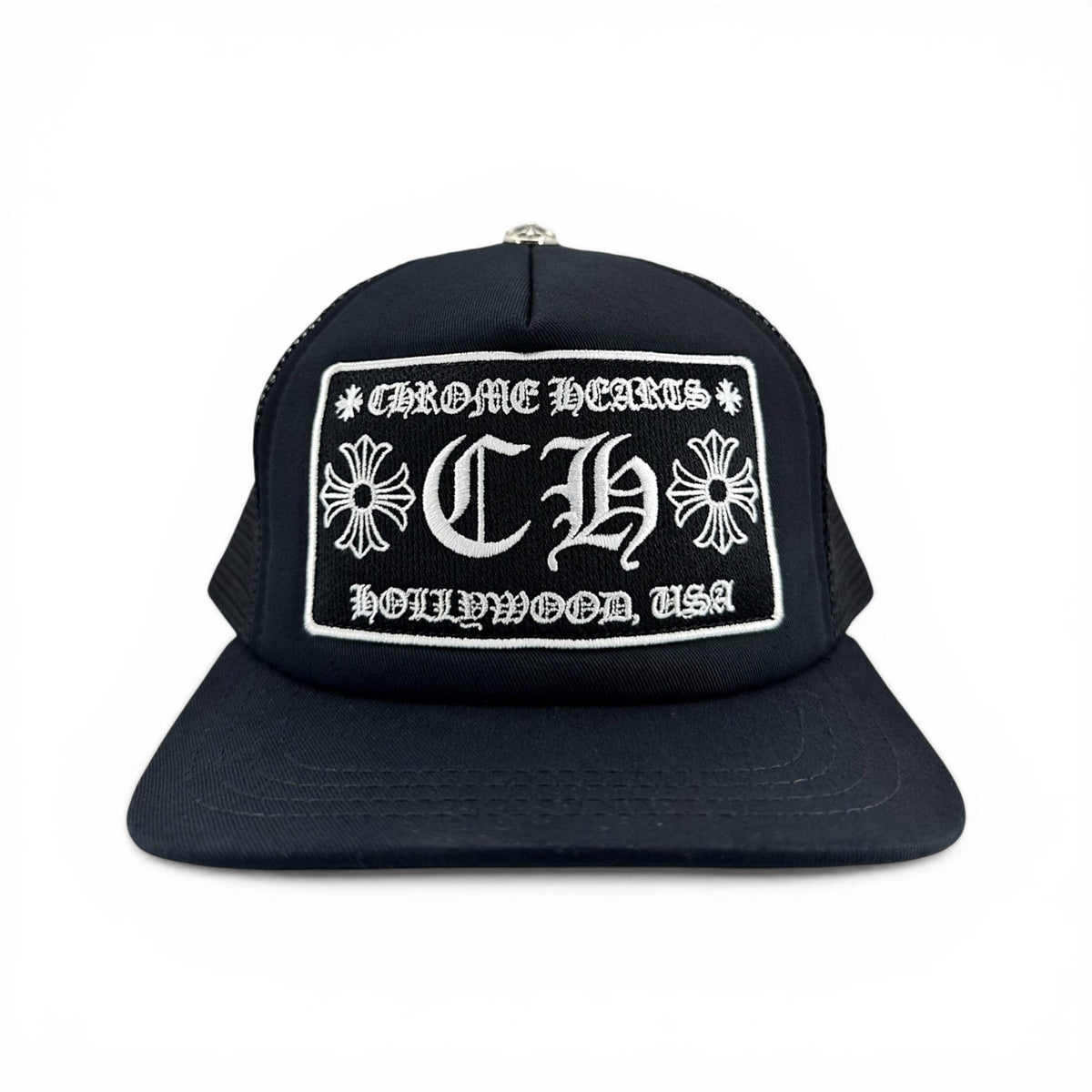 Chrome Hearts Hollywood Exclusive CH Patch Trucker Hat Black 