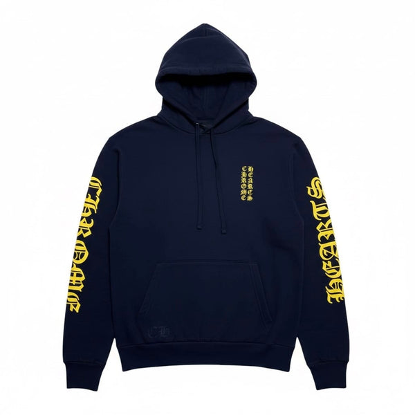 Chrome Hearts Vertical Logo Hooded Sweatshirt Navy Blue Yellow