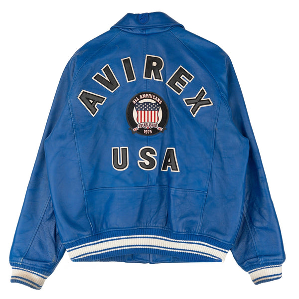 Avirex Icon Logo Leather Jacket Mazarine Blue Multi Pre-Owned
