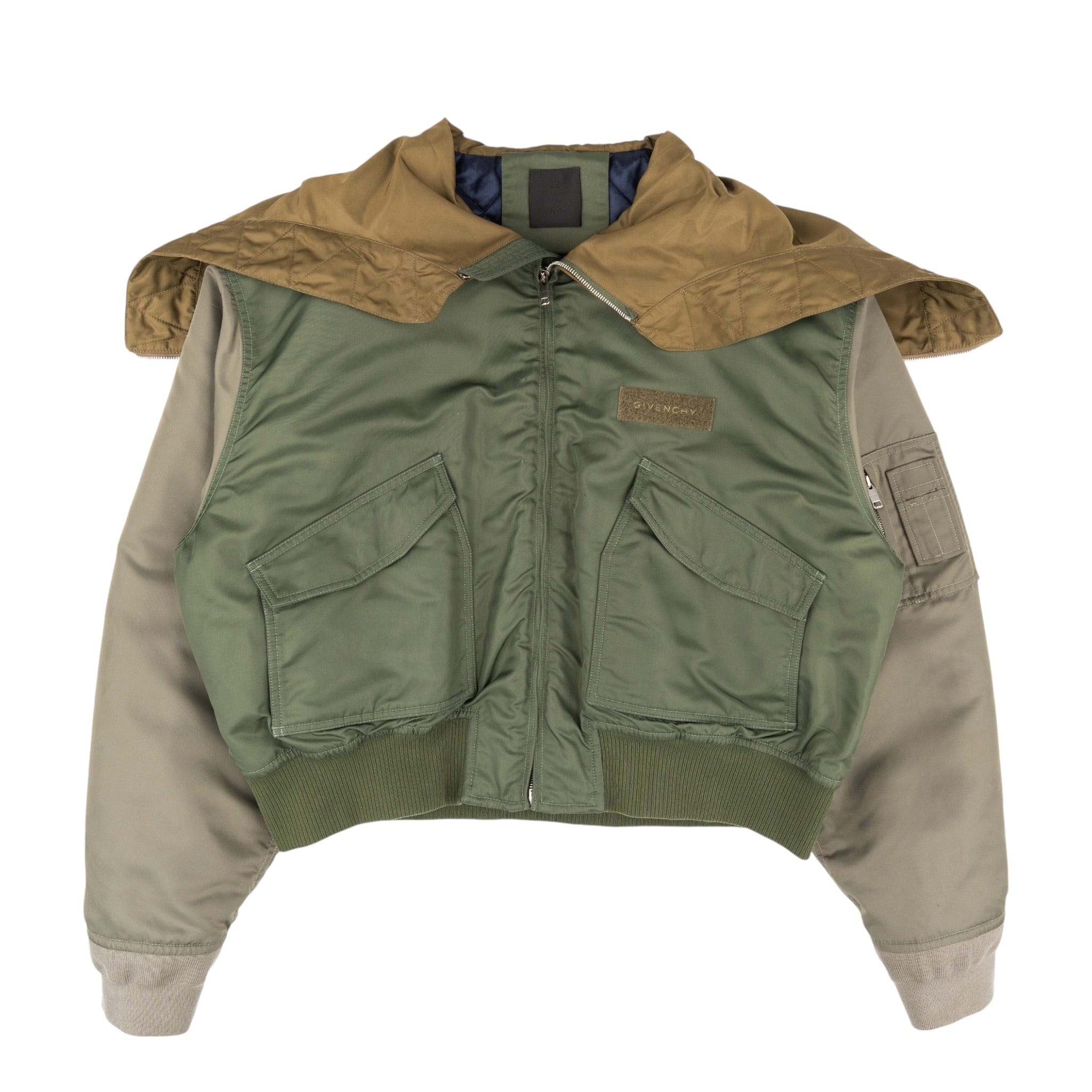 Givenchy ブルゾン Givenchy Nylon Hooded Bomber Jacket Olive Green Multi