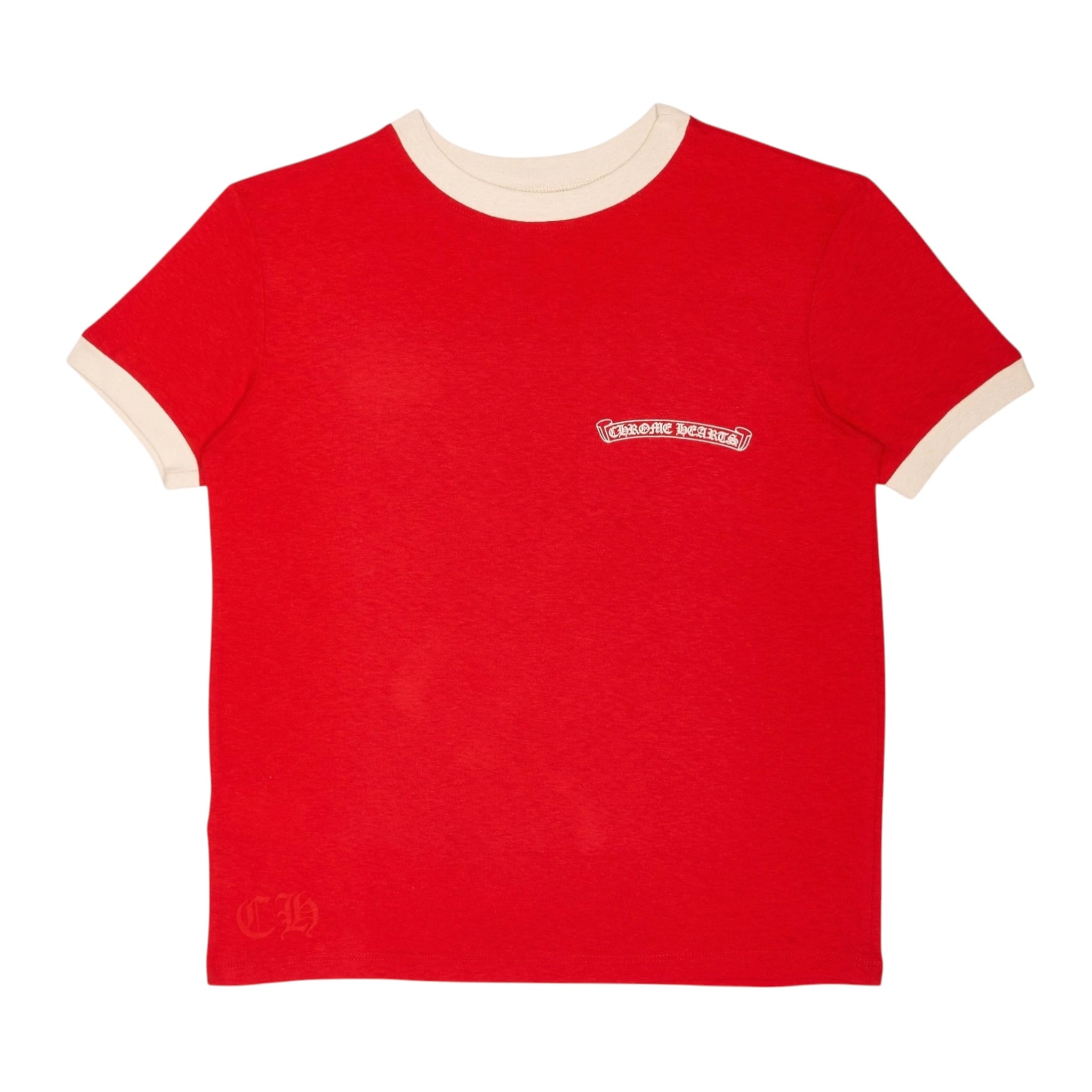 Chrome Hearts Ringer Horseshoe Scroll Logo Short Sleeve Tee Shirt Red