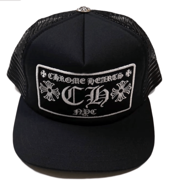Chrome Hearts NYC Exclusive CH Logo Trucker Hat Black White