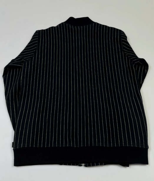 Supreme Script Logo Pinstripe Zip Up Varsity Jacket Black White Pre-Ow Supreme Script Logo Pinstripe Zip Up Varsity Jacket Black White Pre-Ow